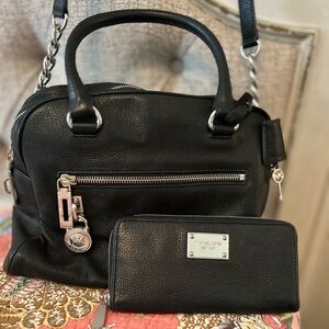 Michael Kors Black Leather Satchel with Wallet